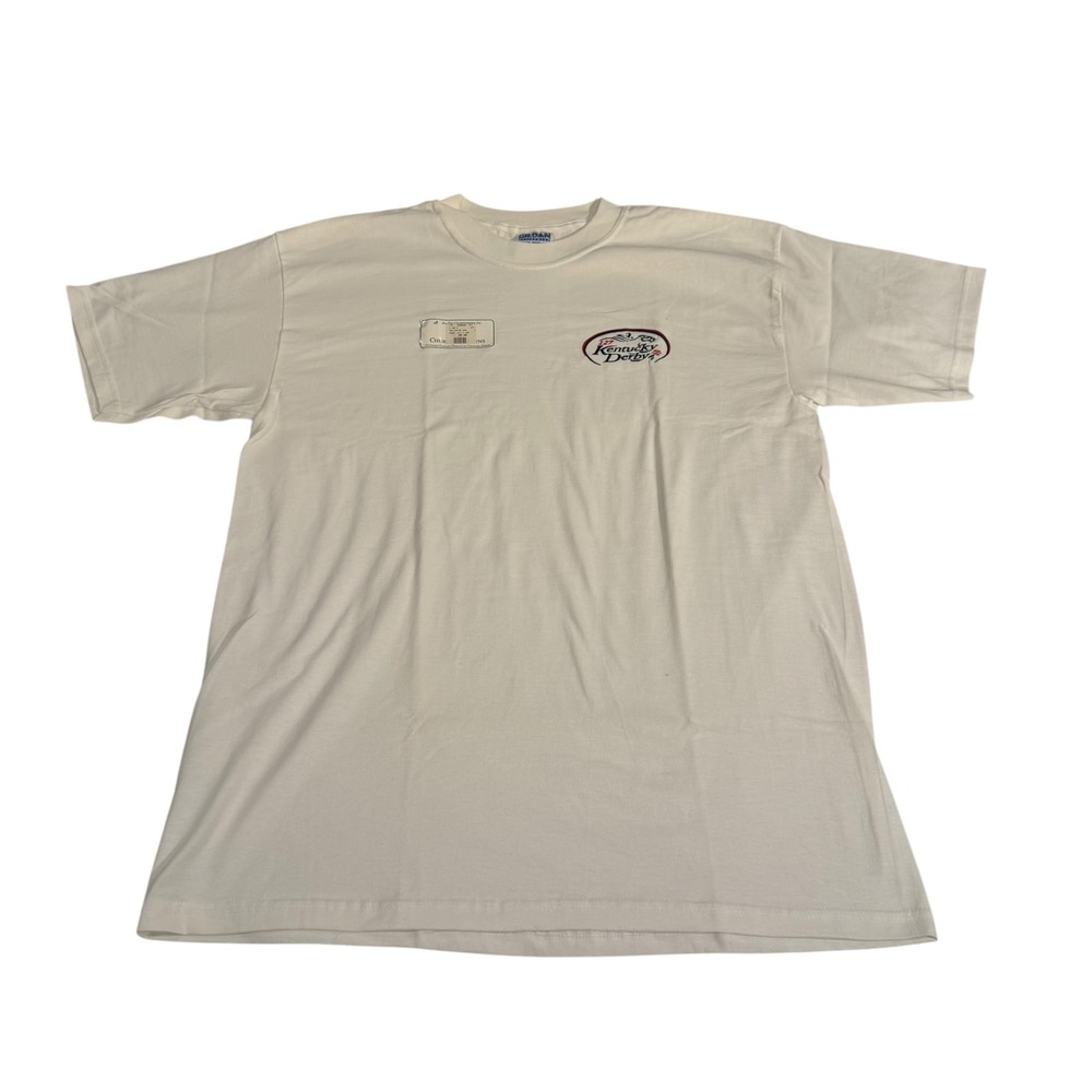Vintage Kentucky Derby 127 T-Shirt Mens Large White Embroidered Churchill Downs